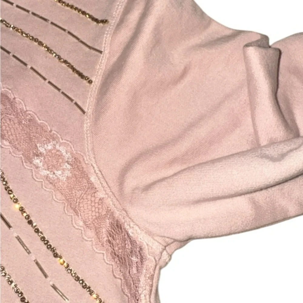 Anthropologie Beaded Bow Dusty Blush Pink Sweater Sweatshirt‎ Small